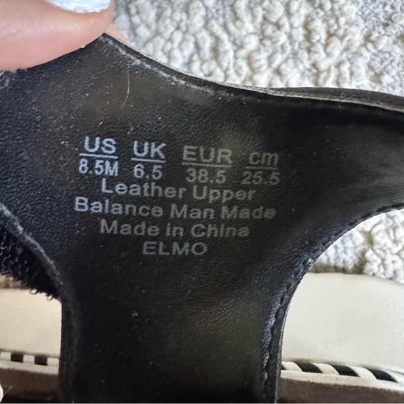 Franco Sarto Wedge Sandals leather black white ankle strap 8.5 - Picture 9 of 9